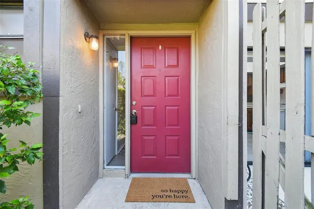 a view of a red door of the house
