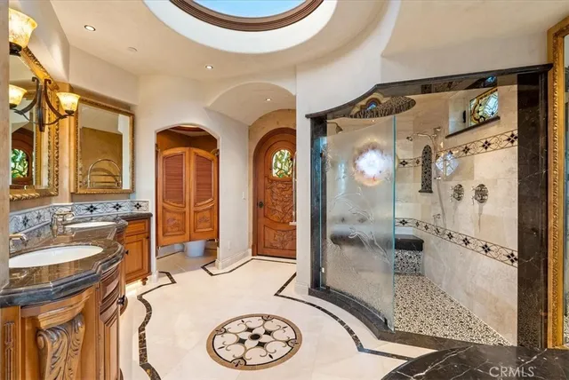 a city view with tall buildings