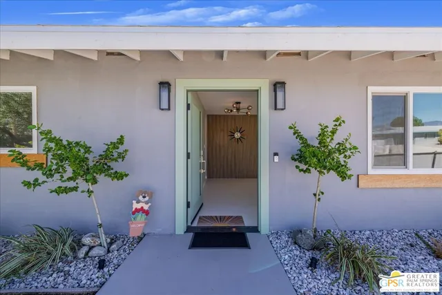 a potted plant sitting in front of a house