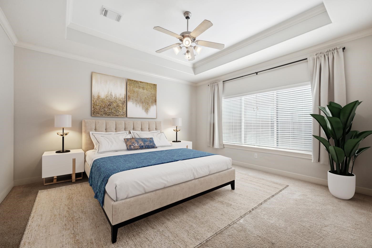1826 Colquitt Street Houston, TX 77098 - Photo 12 of 23 a spacious bedroom with a bed and a chandelier