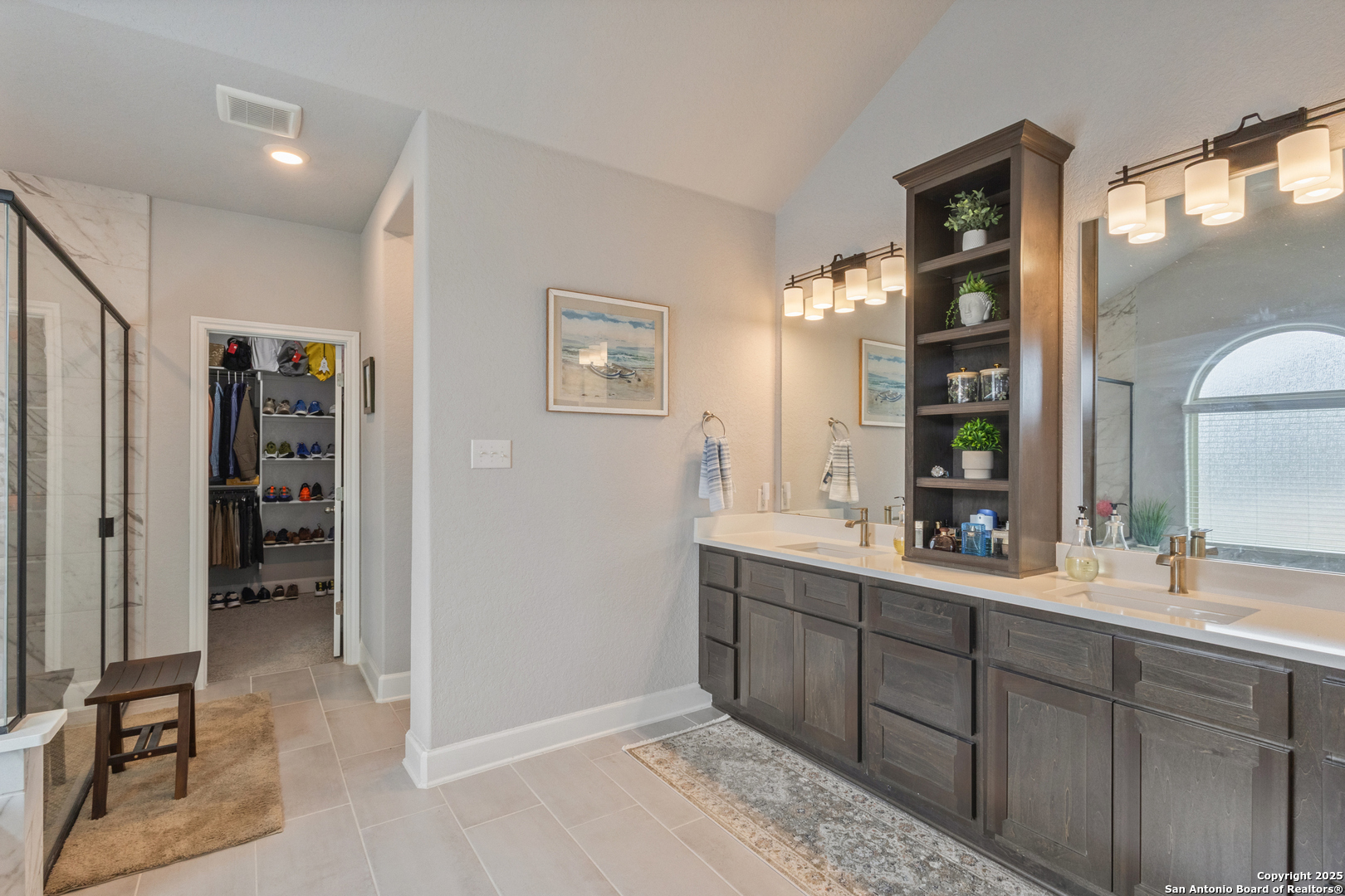 28502 Colares Way San Antonio, TX 78260 - Photo 24 of 38 a bathroom with a double vanity sink mirror and shower