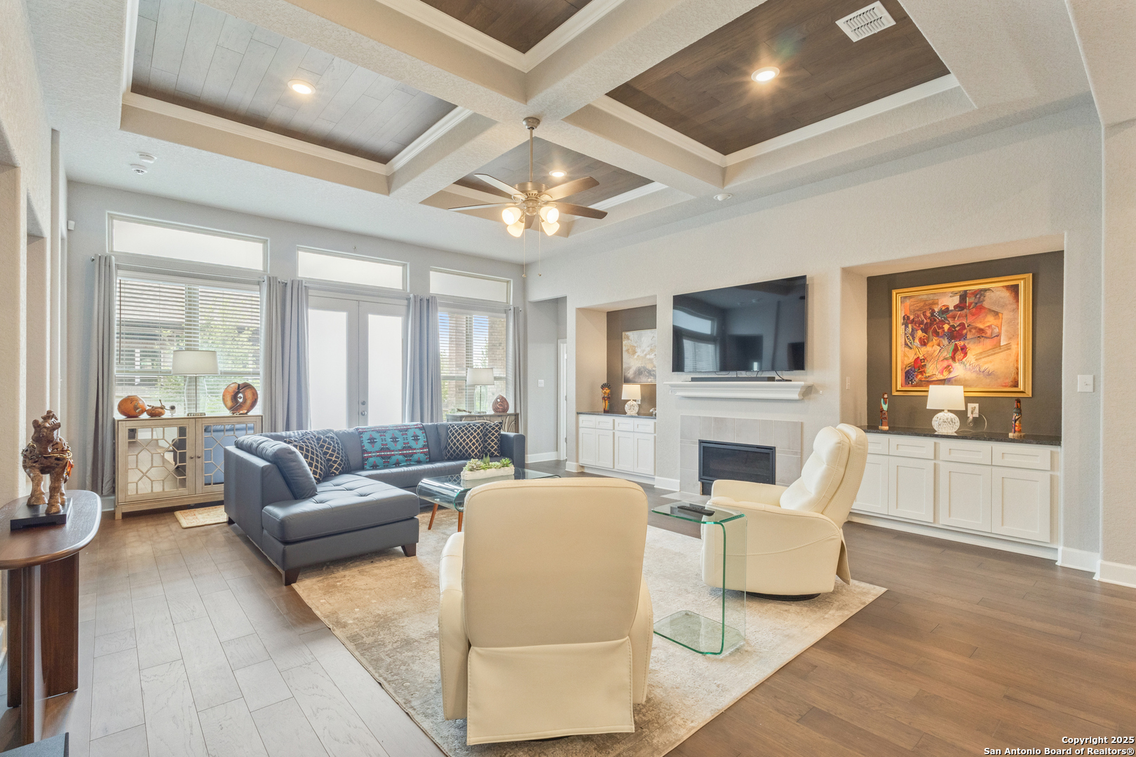 28502 Colares Way San Antonio, TX 78260 - Photo 6 of 38 a living room with fireplace furniture and a flat screen tv