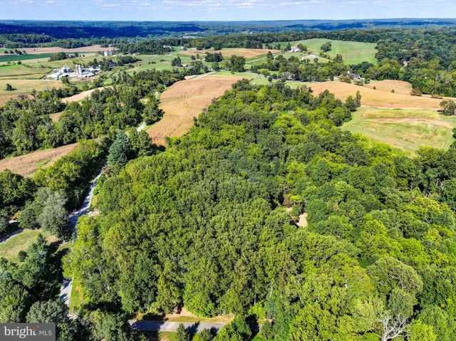 an aerial view of a house with a lush green forest