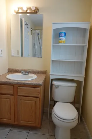 a bathroom with a toilet a sink and mirror
