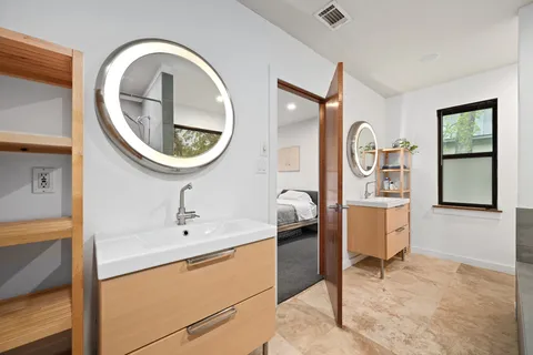 a bathroom with a shower