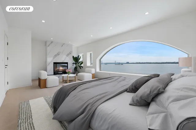 a spacious bathroom with a large tub and shower