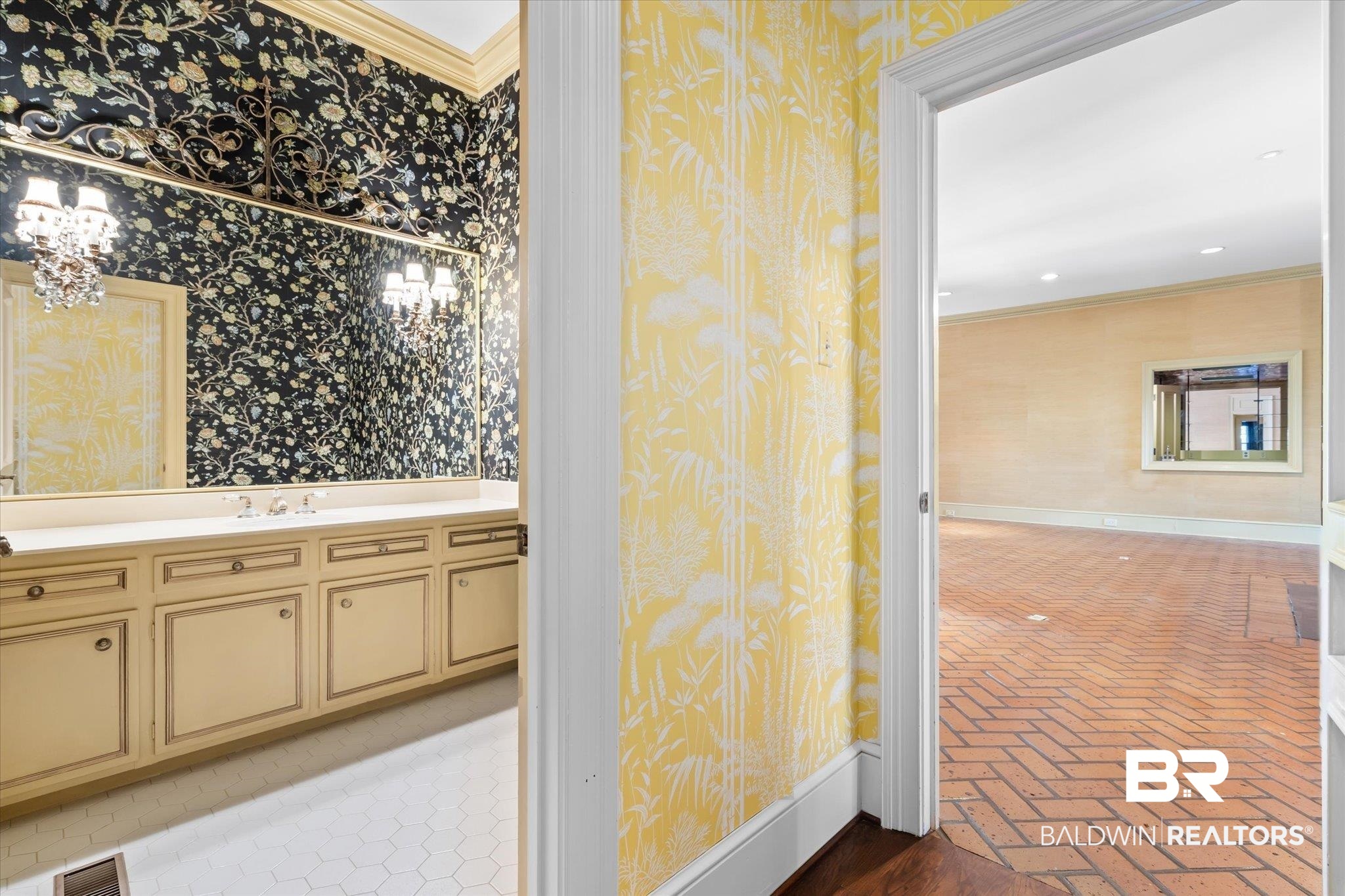 54 Turnin Lane Mobile, AL 36608 - Photo 7 of 35 Bathroom with vanity, a chandelier, and ornamental molding