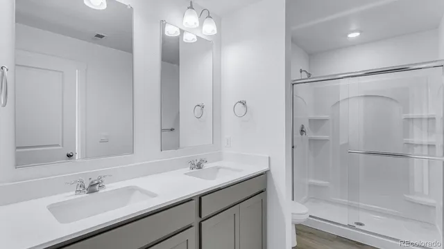 a bathroom with a sink shower and a mirror