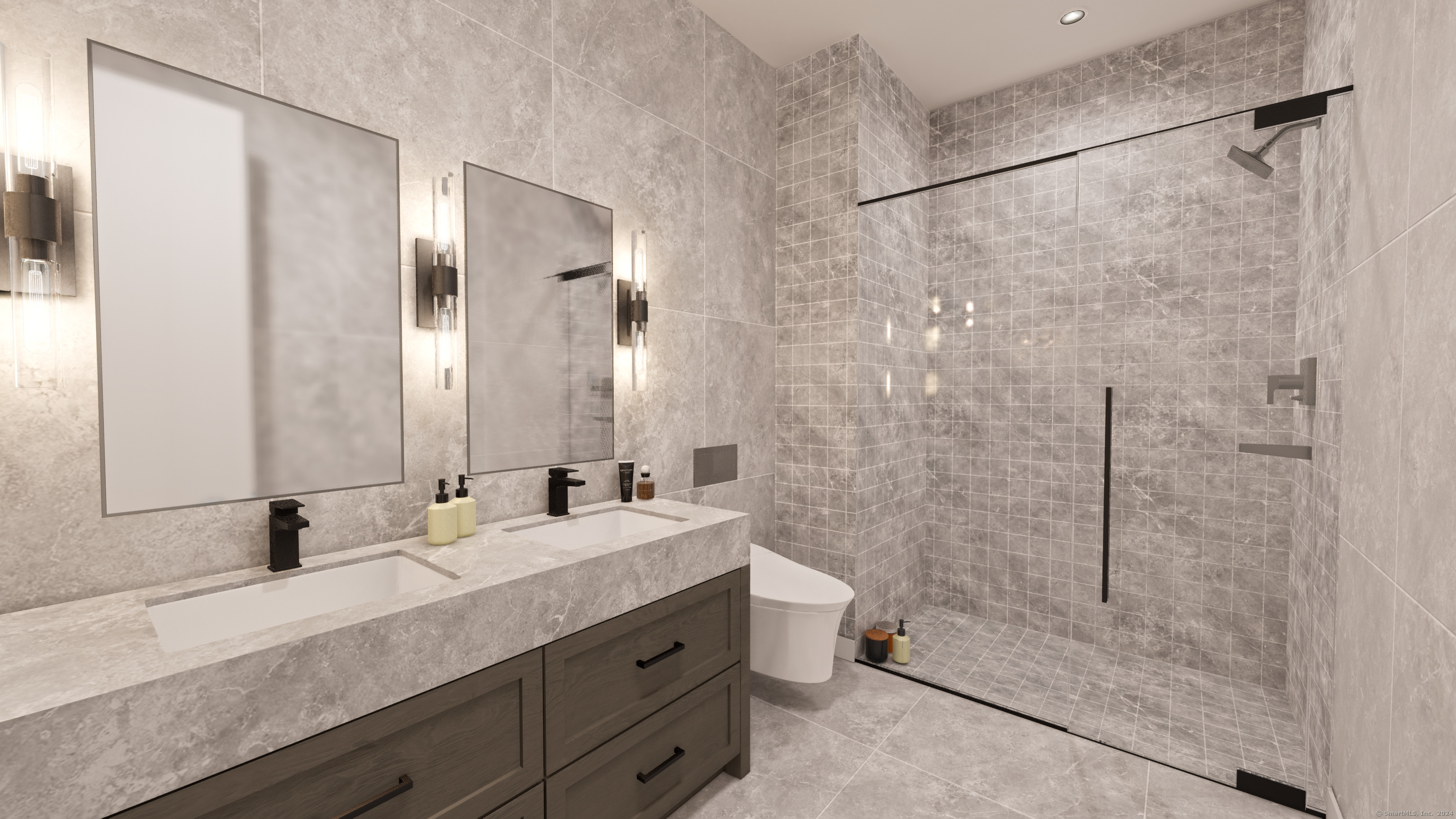 2 Arapahoe Road, Unit 603 West Hartford, CT 06107 - Photo 11 of 29 a bathroom with a double vanity sink mirror and shower