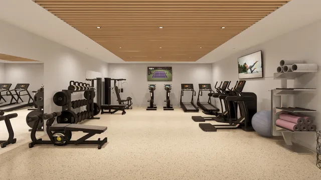 a view of a room with gym equipment