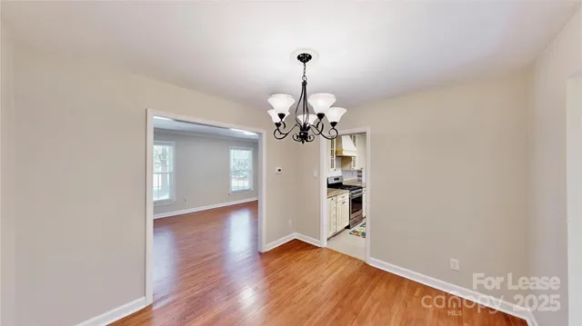 a view of a chandelier in a room
