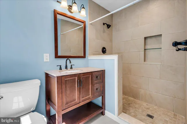 a bathroom with a toilet a sink and mirror