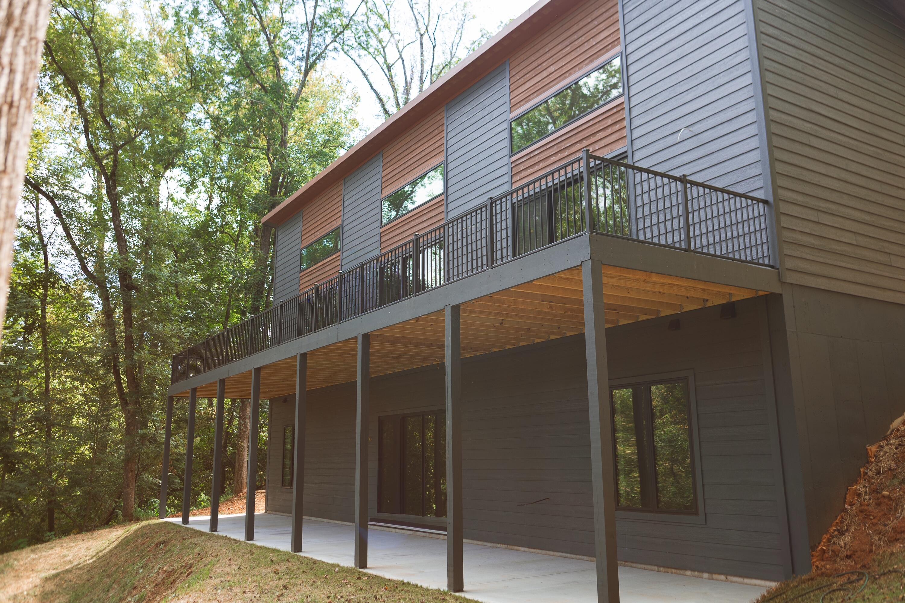 a backyard of a house with seating space