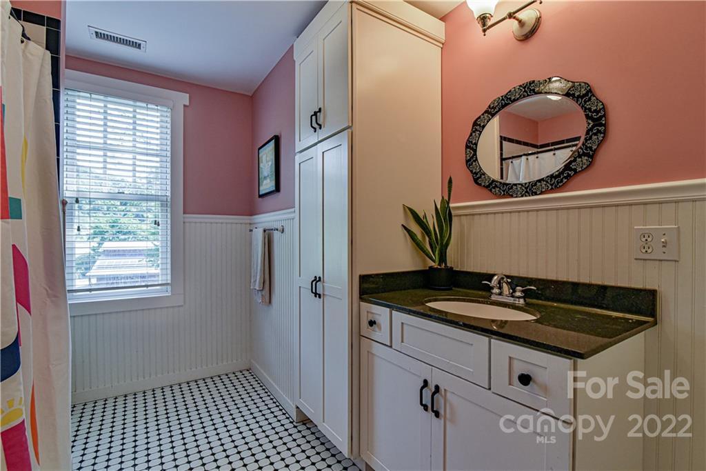 157 Poverty Branch Road Barnardsville, NC 28709 - Photo 29 of 48 a bathroom with a granite countertop sink and a mirror