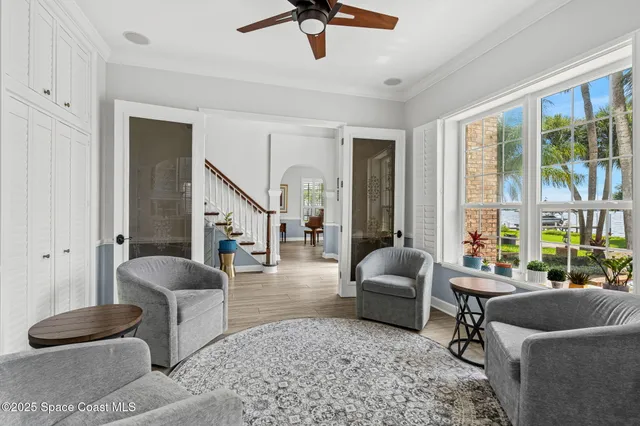 a view of a swimming pool with a garden