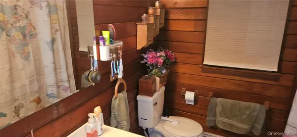 a bathroom with a toilet sink and mirror