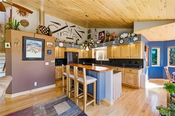 a kitchen with a cabinets and counter space