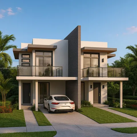 a car parked in front of white house