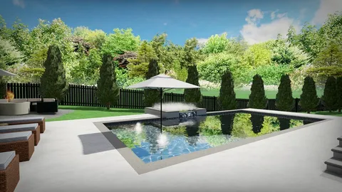 a view of a swimming pool with a patio