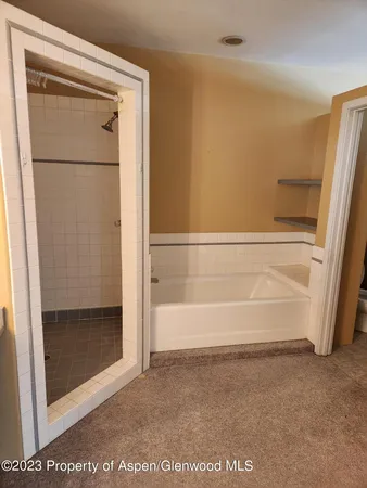 a bathroom with a bathtub