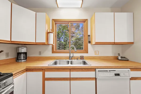 a kitchen with stainless steel appliances granite countertop a sink a window and a counter space