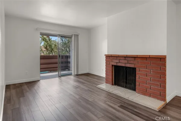 a room with a fireplace