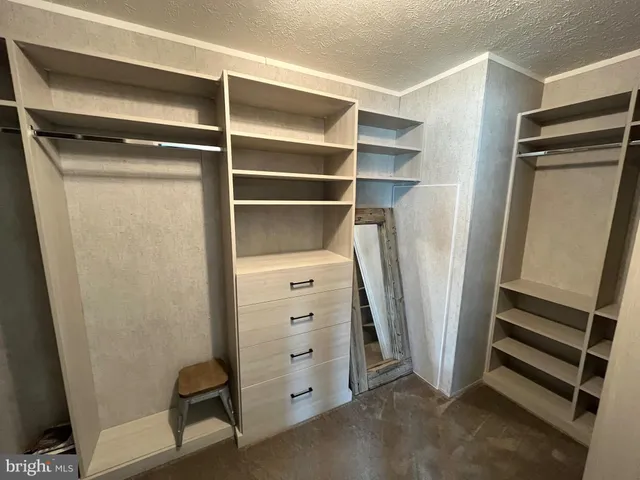 a view of walk in closet with empty racks
