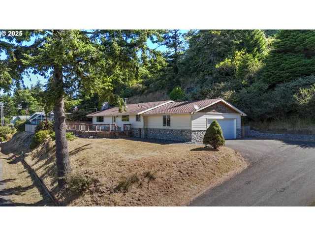 a bathroom with a sink and a yard