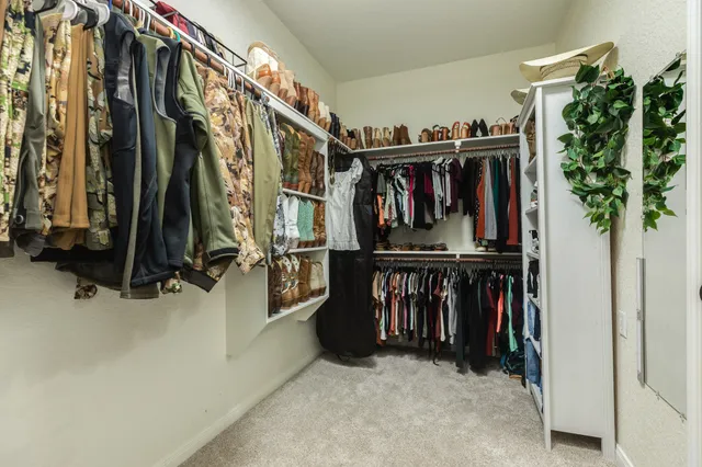 a view of a closet with storage