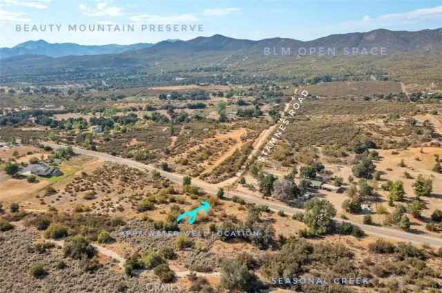 a view of a field with a mountain in the background