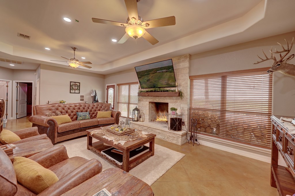 8177 Wendel Road Harper, TX 78631 - Photo 6 of 32 a living room with furniture fireplace and a flat screen tv