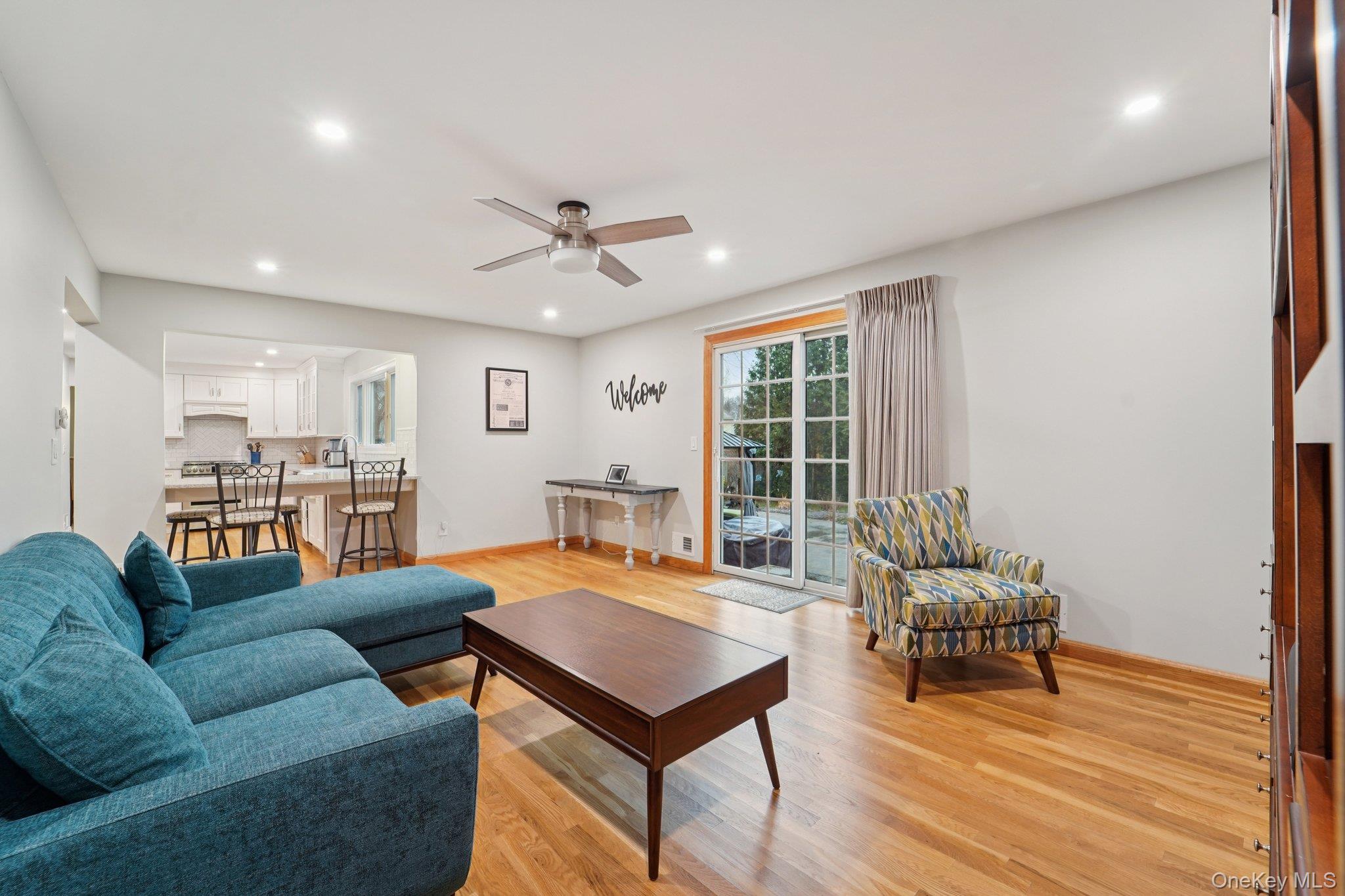 84 Townline Road Nanuet, NY 10954 - Photo 11 of 44 Living room featuring light wood-style floors, recessed lighting, and ceiling fan