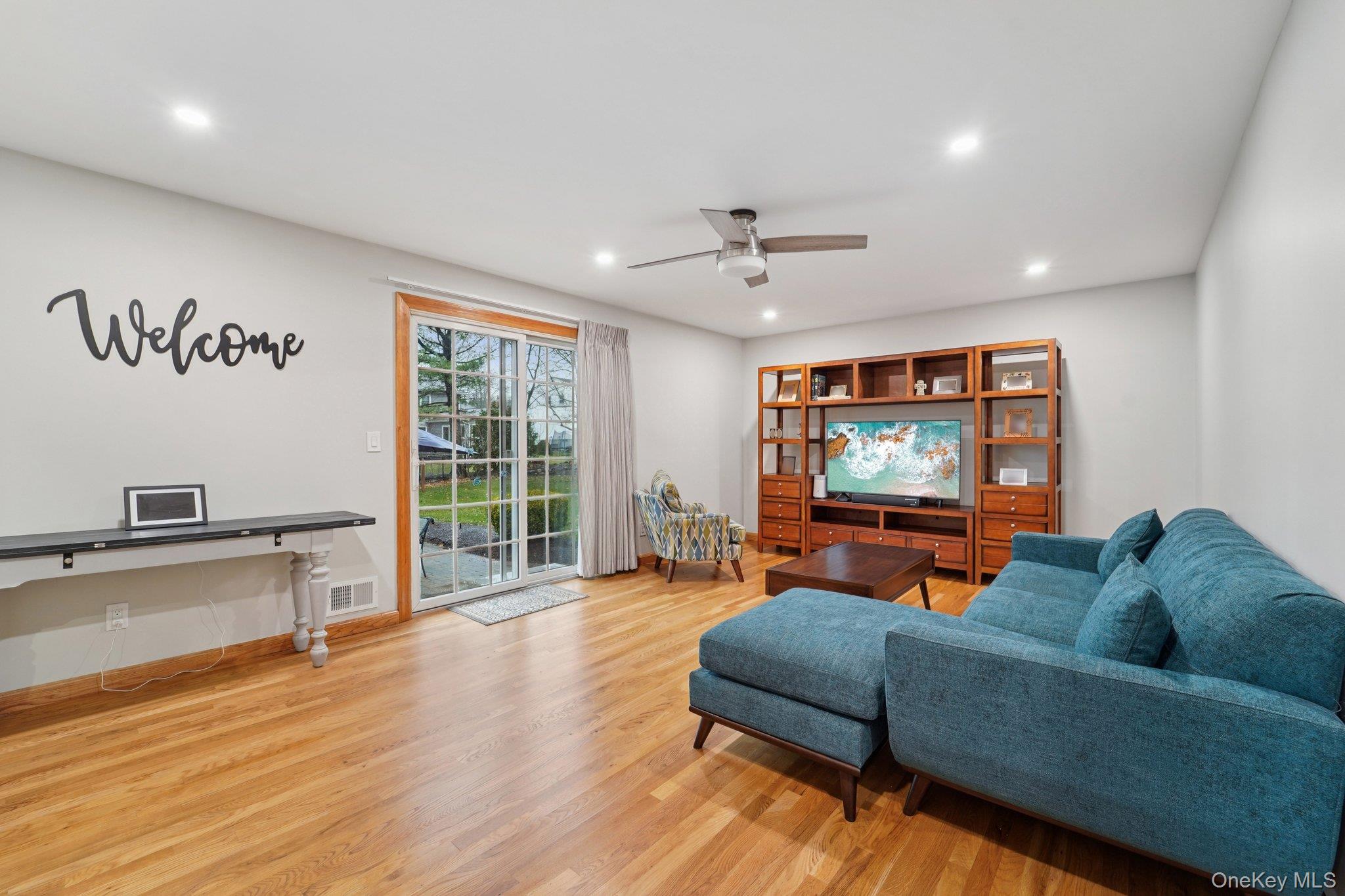 84 Townline Road Nanuet, NY 10954 - Photo 10 of 44 Living room featuring light wood-type flooring, ceiling fan, and recessed lighting