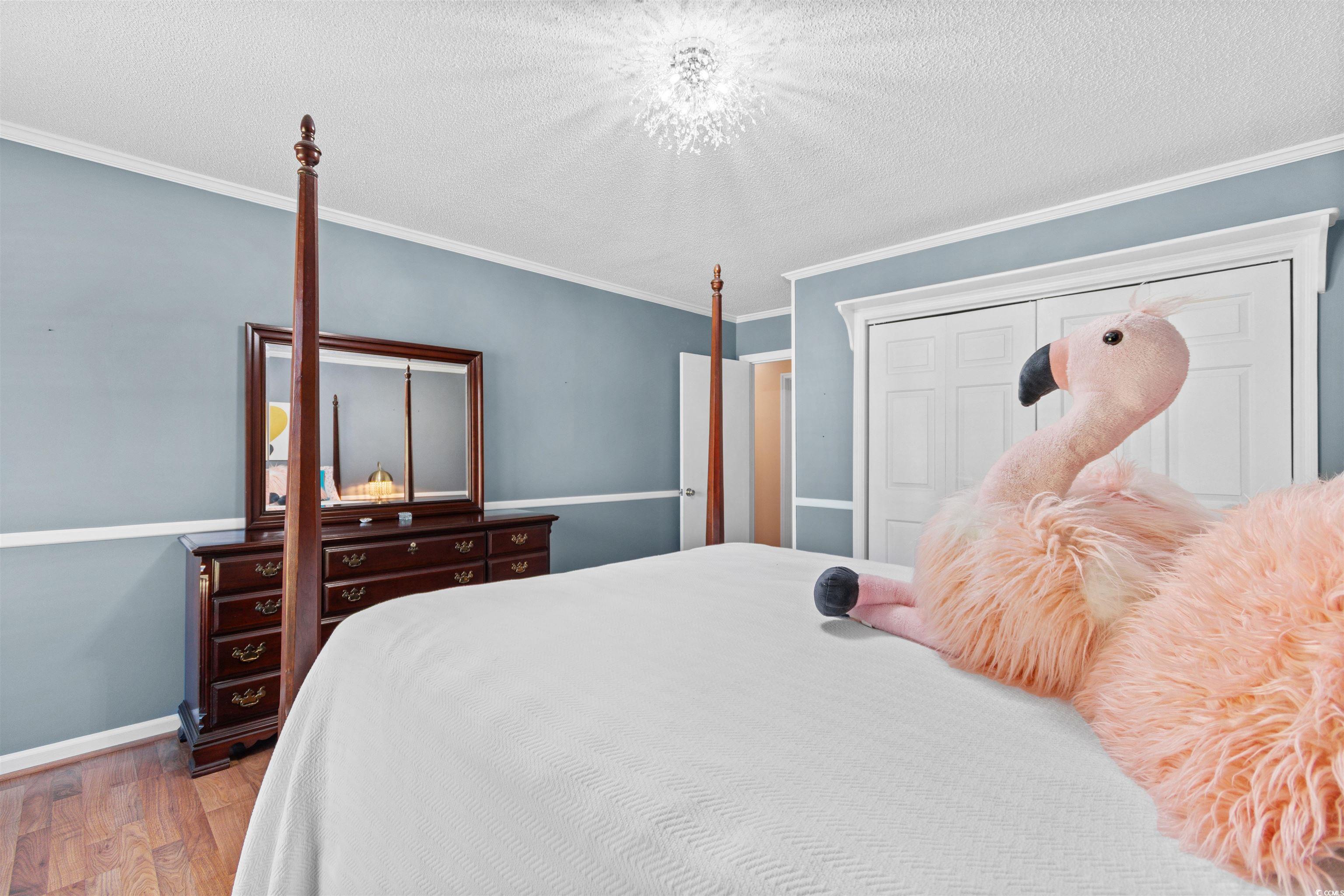814 2nd Avenue Georgetown, SC 29440 - Photo 22 of 39 Bedroom with crown molding, dark wood-style floors, and a textured ceiling