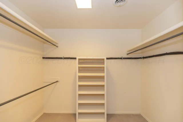 a view of walk in closet with empty racks