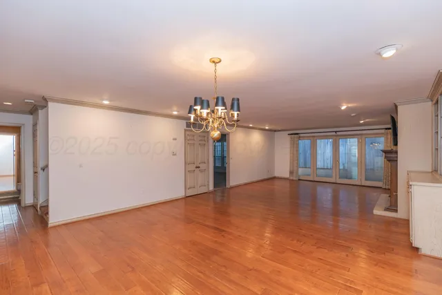 a view of a livingroom with a chandelier