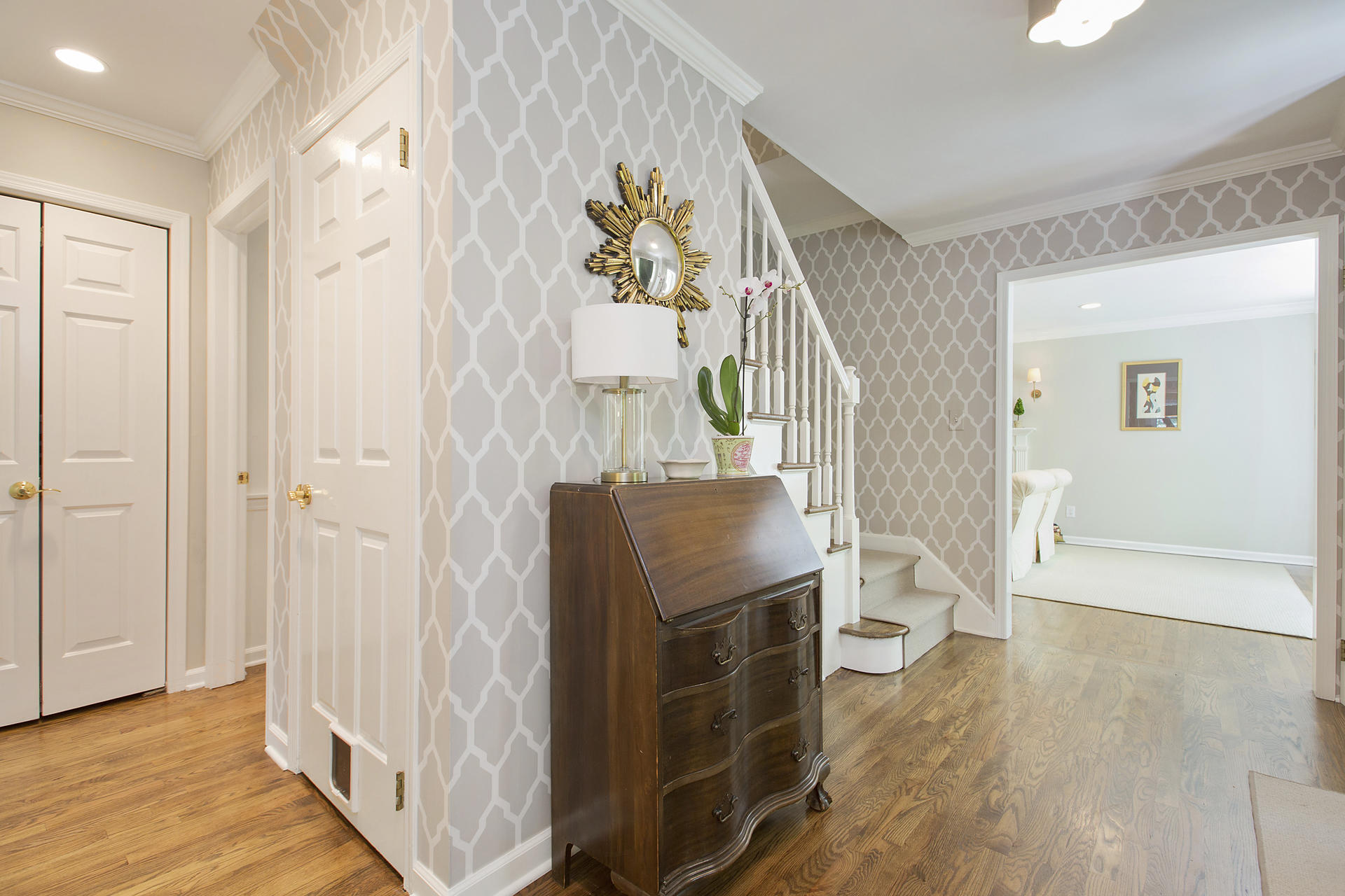 17 Old Oak Road Darien, CT 06820 - Photo 17 of 28 a view of a hallway with wooden floor and staircase