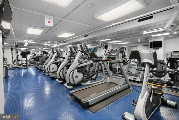 a view of a room with gym equipment