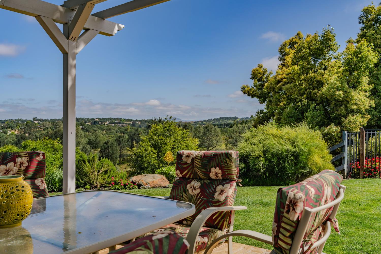 6364 Baldwin Street Valley Springs, CA 95252 - Photo 58 of 72 a view of a patio with table and chairs potted plants with wooden floor and fence