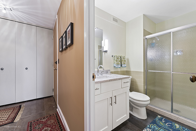 6033 North Sheridan Road, Unit 16A Chicago, IL 60660 - Photo 18 of 21 a bathroom with a granite countertop sink toilet and shower