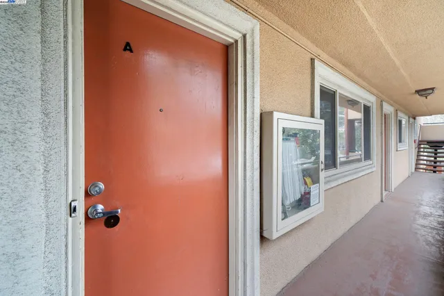 a front view of a building with glass door