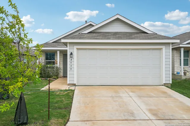 a view of backyard of house with green space