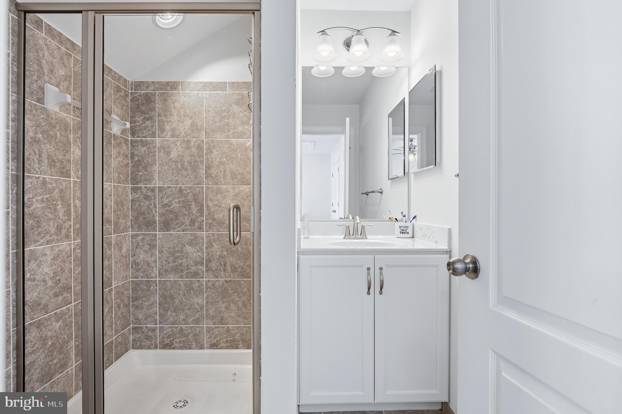 803 Francis Harris Place Annapolis, MD 21401 - Photo 44 of 52 a bathroom with a sink a mirror and a shower