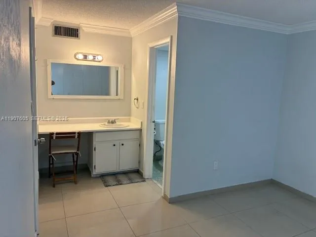 a view with cabinets