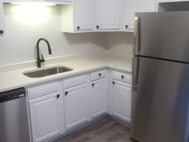 a close view of a sink and cabinets in it