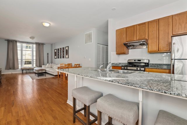 327 East 25th Street, Unit 3E Chicago, IL 60616 - Photo 8 of 21 a kitchen with a table chairs stove and cabinets
