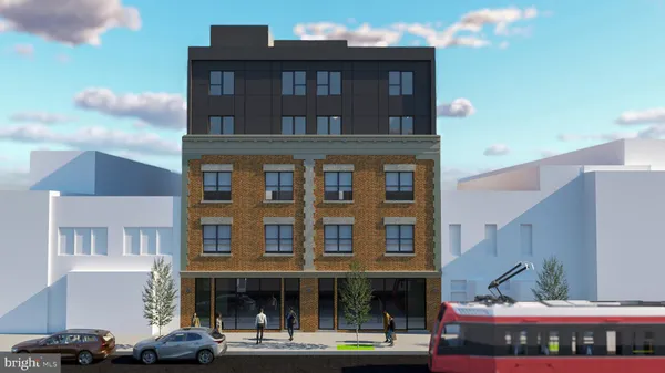 a front view of a building with street view