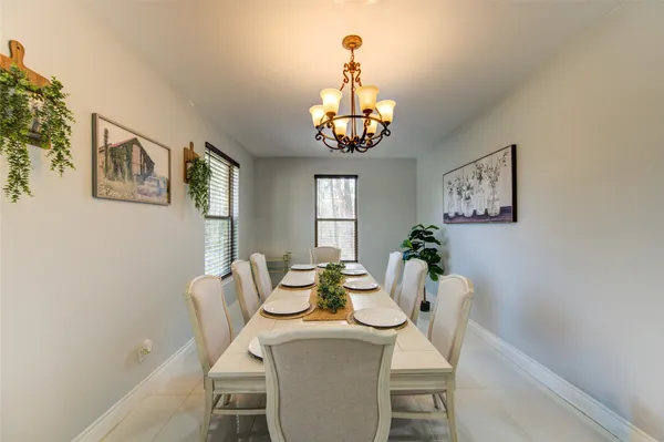 a view of a dining room with furniture and window