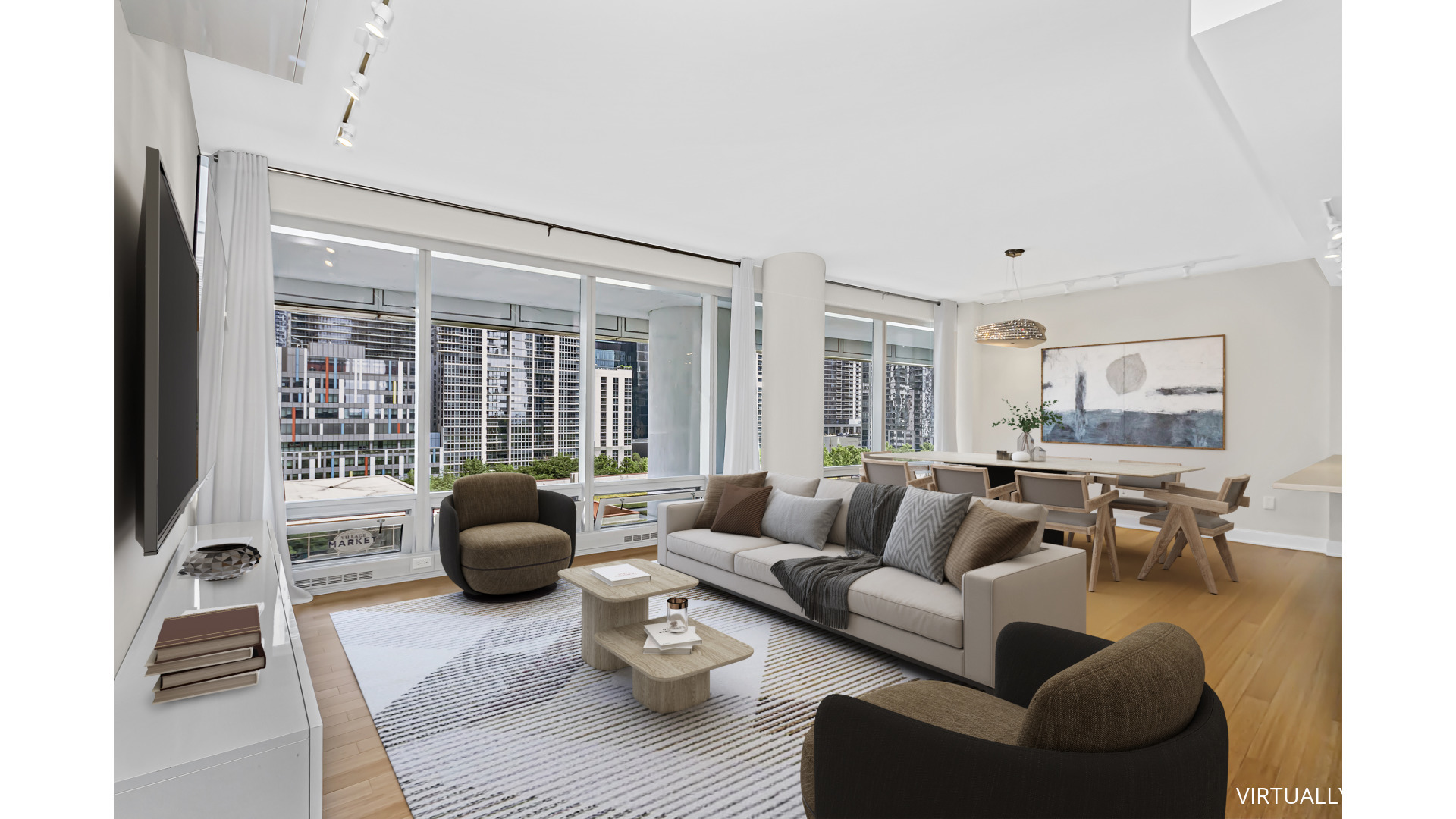 340 East Randolph Street, Unit 404 Chicago, IL 60601 - Photo 3 of 20 a living room with furniture and a large window