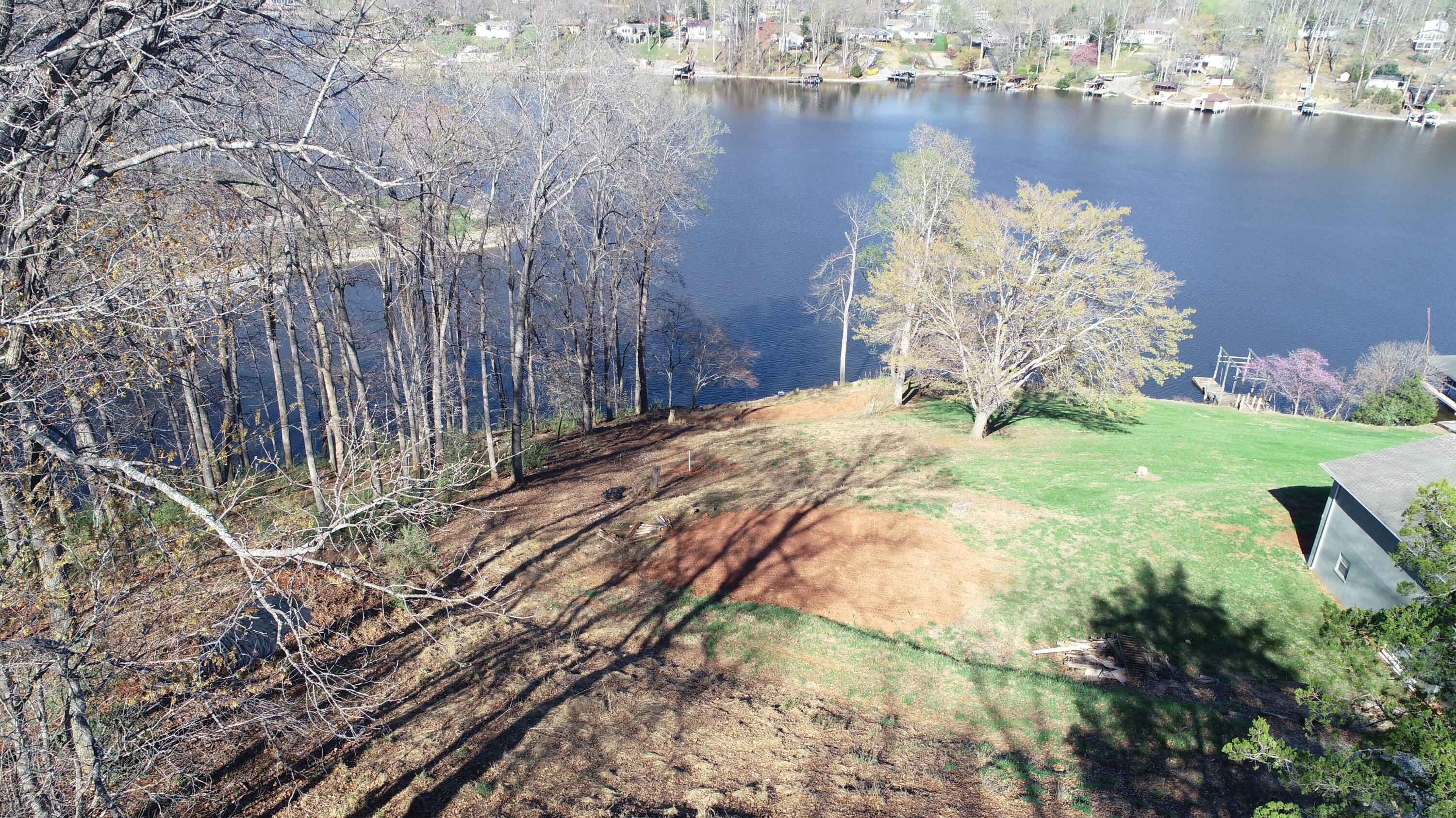 6686 Horseshoe Bend Road Goodview, VA 24095 - Photo 6 of 7 a backyard of a house with lots of green space and fog